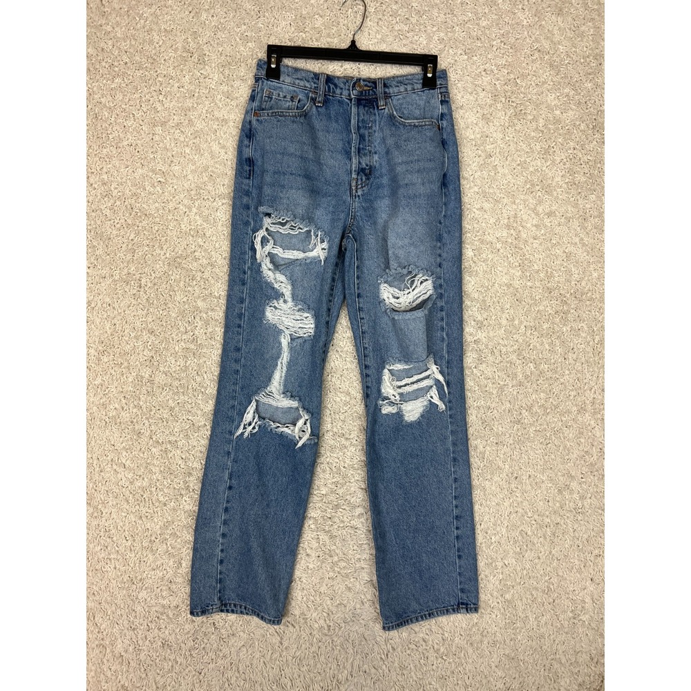Cello Jeans Juniors Size 3 Blue Denim Straight Leg‎ Distressed Holes Med Wash